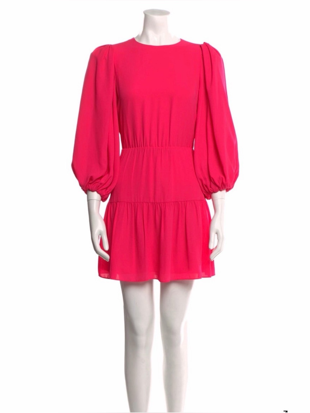 Alice + Olivia Vibrant Pink Long-Sleeve Tiered Mini Dress